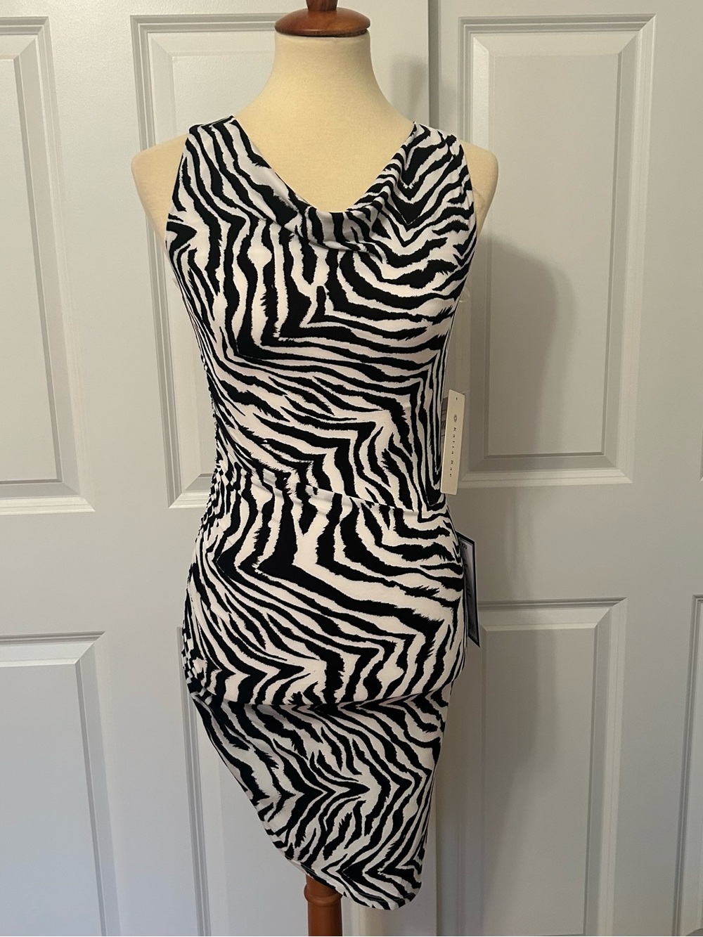Katia Rae Black White Zebra Print Cowl Neck Asymmetrical Dress🆕